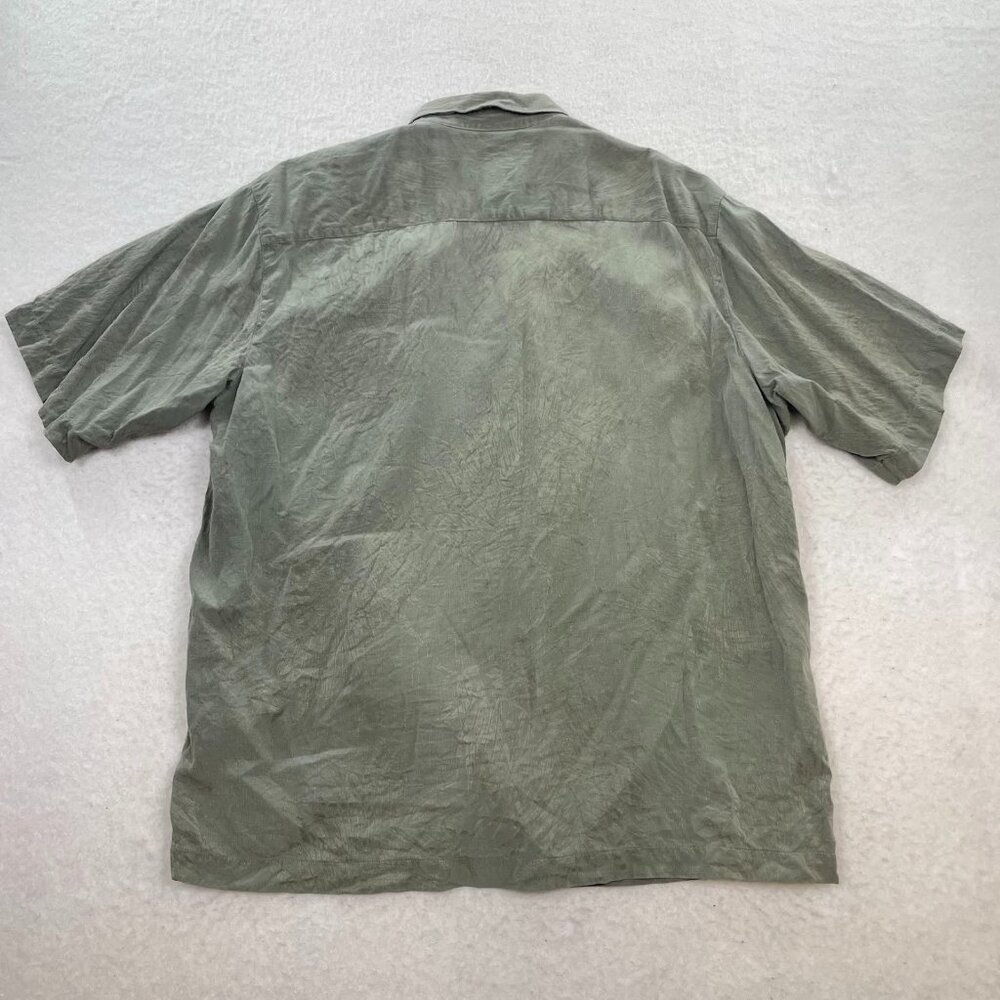 Caribbean Men's Green 100% Silk Button Down Collared Shirt Size L - Picture 2 of 5